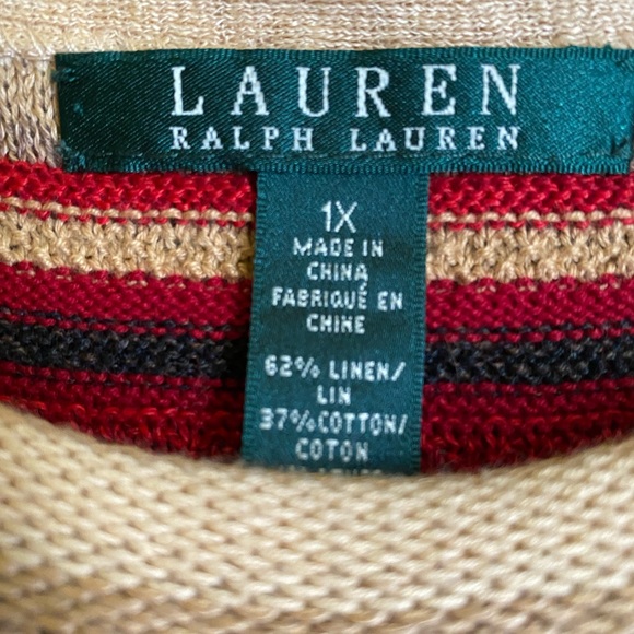 LAUREN Ralph Lauren Plus Size Sleeveless Striped Knit Sweater 1X Red Beige - Picture 2 of 3